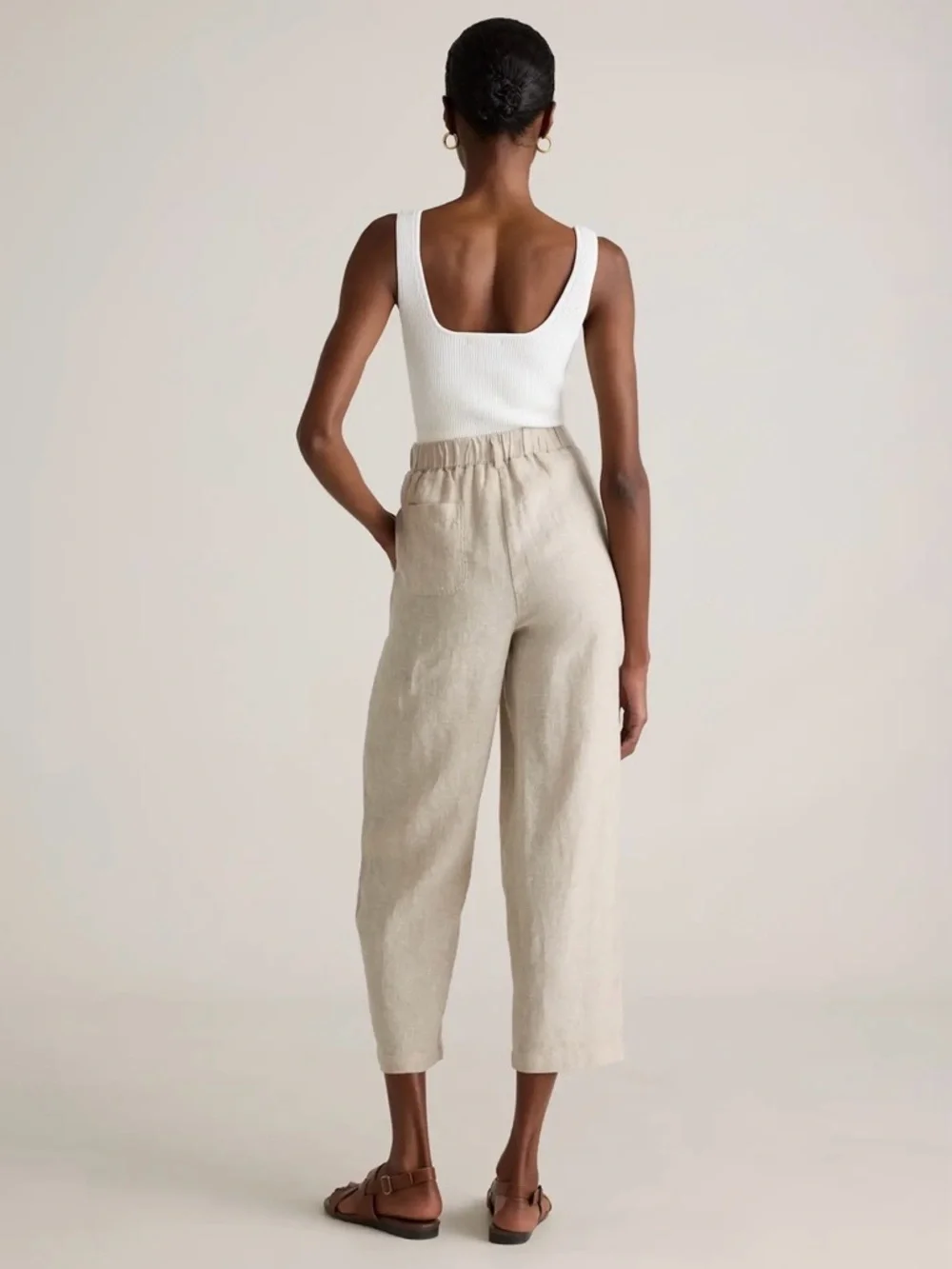 NWOT Quince Natural Beige Cropped Linen Pants. Size M - Picture 2 of 13